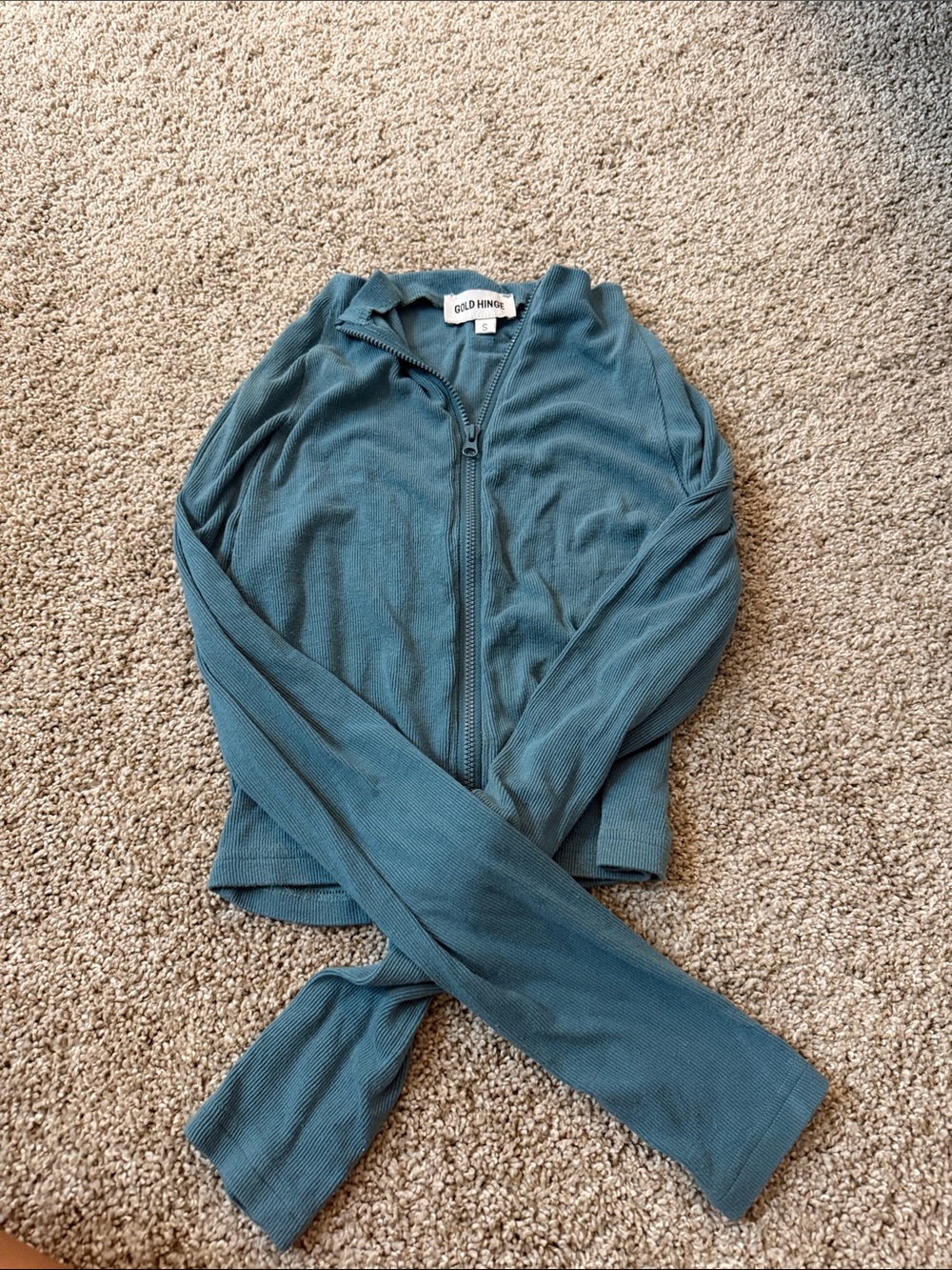 Gild Hinge Cropped Athletic Teal Zip-Front Women's Sweater
